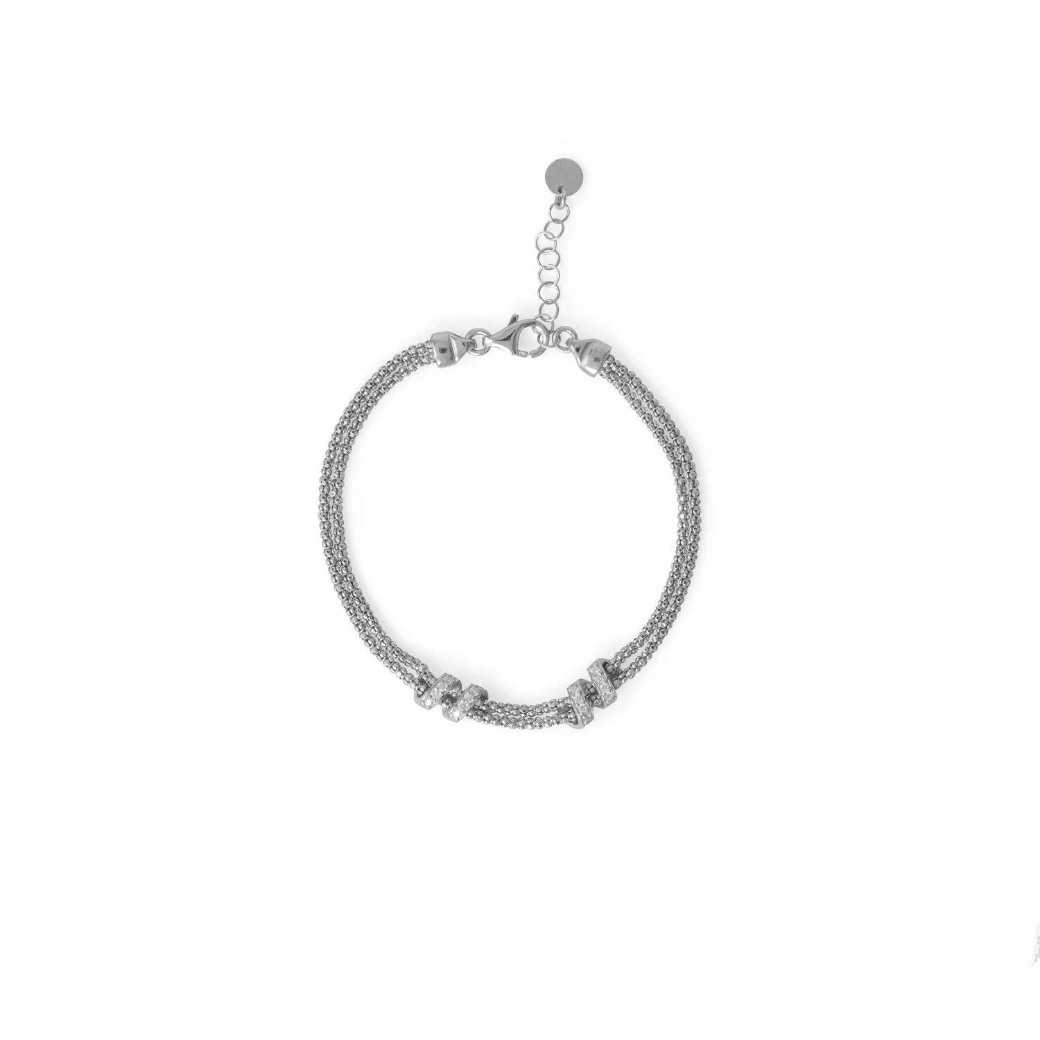 Silver Stars Collection - Vente Bracelets maillon et chaîne - Bracelet enroulé en zircone cubique Coréana de 7 po et 1 po en métal rhodié0