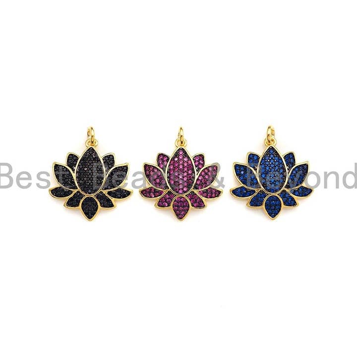 BestBeads&Beyond - Vendita all'ingrosso Ciondolo/pendente - Ciondolo colorato a forma di fiore di loto con micro pavé in zirconia cubica, X144/Z572