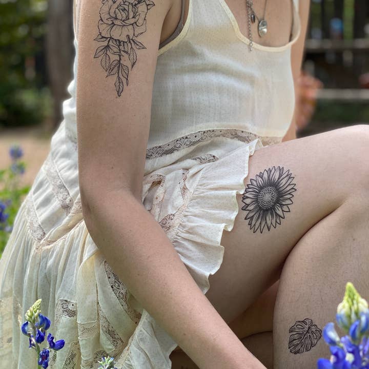 NatureTats - Wholesale Temporary Tattoo - Rose Blossom Temporary Tattoo3