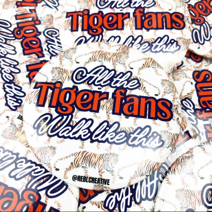 Tiger Fans Walk - Orange & Navy - Game Day Button for wholesale by REBL Creative