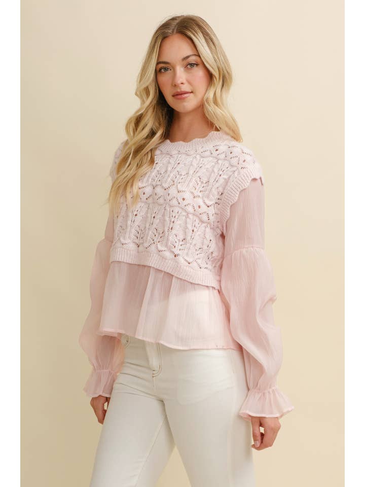 Cloud Ten - Wholesale Knit Top - Women's - CSW11746A - CROCHET LAYERED TOP8
