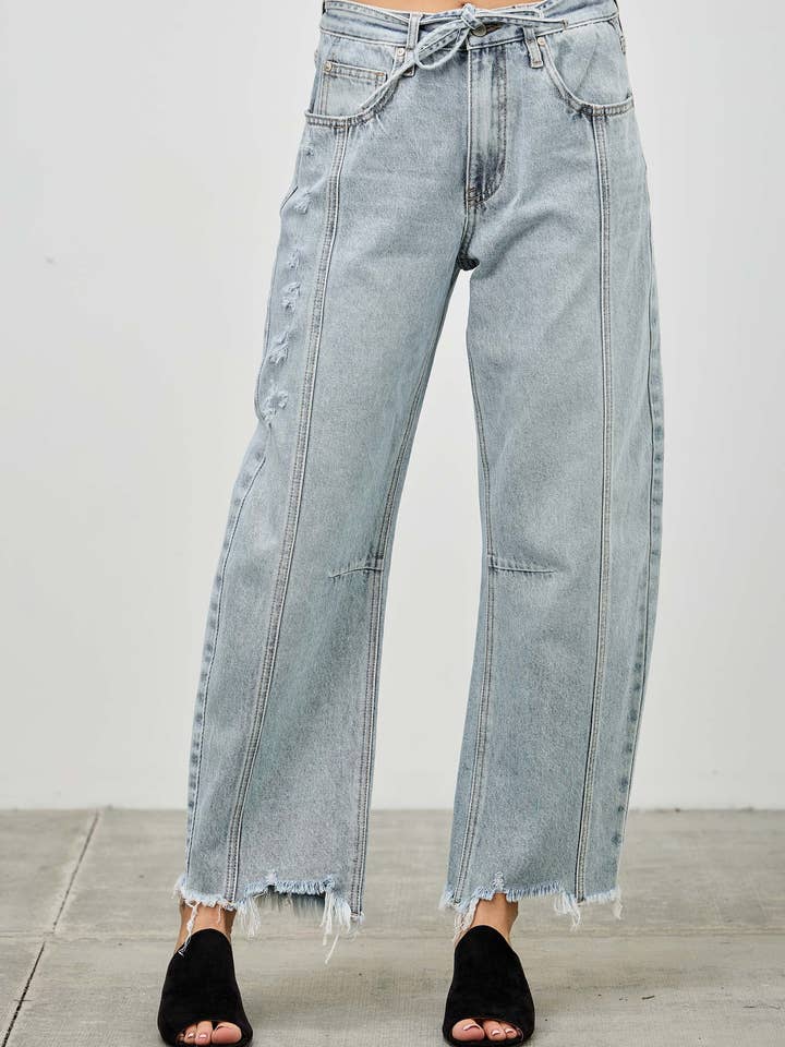 P81298MD- PLUS HIGH RISE BARREL WITH TIE for wholesale by SAIGE DENIM