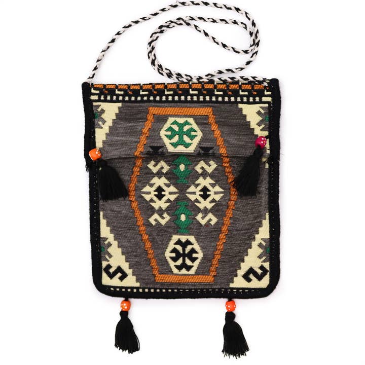 Ancient Wisdom - Wholesale Crossbody Bag - Women's - Pale Grey Kilim Messenger Festival Bag