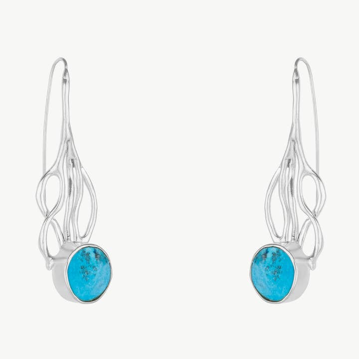 Turquoise Silver Grain Wavy Drop Earrings for wholesale by Mejoma
