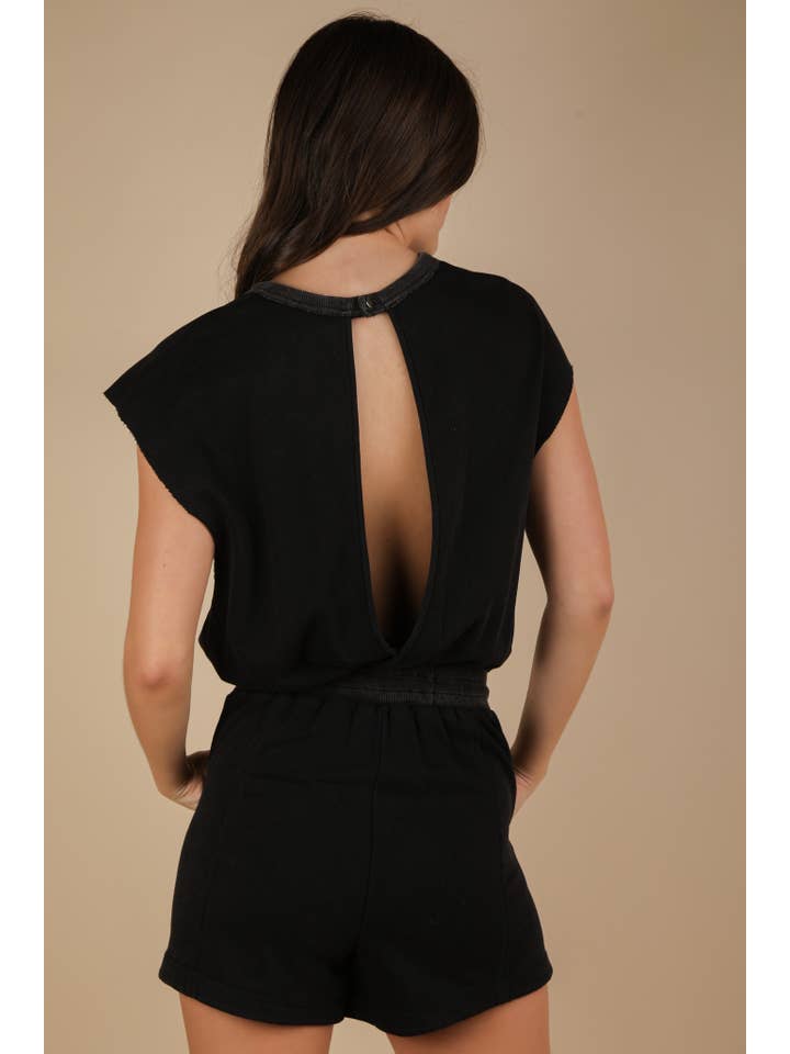 VERY J - Wholesale Romper - Women's - NP70783-Washed Knit Romper w/ Cutout Back