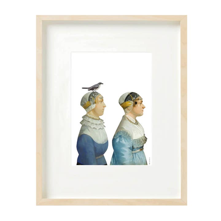 Print (A4) collage från Zaans Museum med kvinnor och blå fågel för wholesale av Lylies