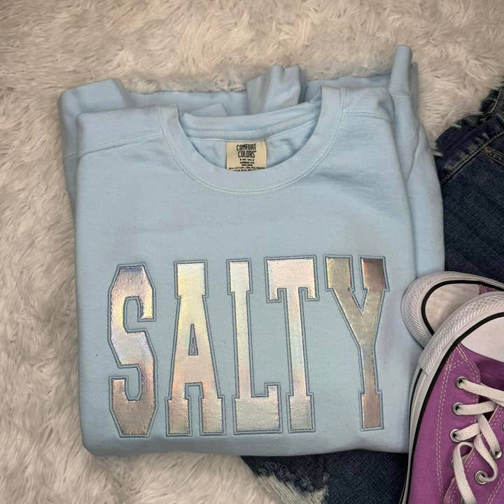 Salty Chrome Glitter Embroidery Fleece for wholesale by MidWest Tees