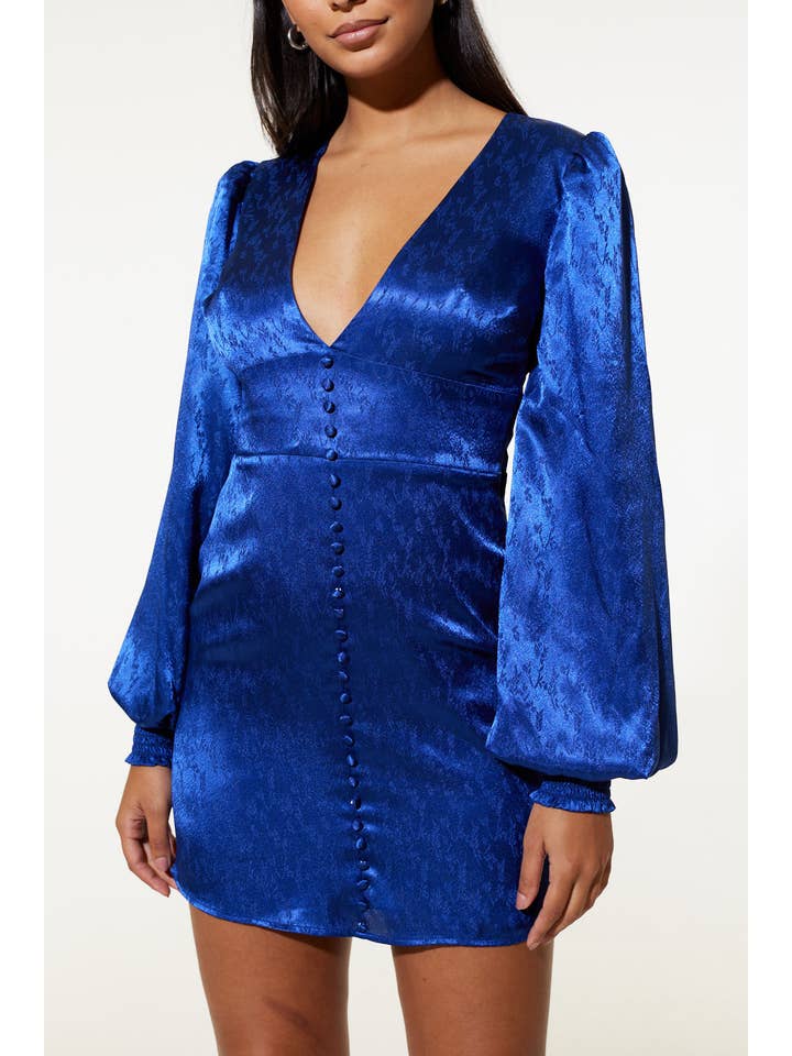 Samsara London - Wholesale Dress - Women's - Noha Short Dress in Recycled Blue Jacquard