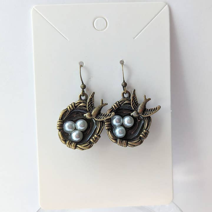 Stylish Jewelry Supply - Wholesale Dangle Earrings - Antique Bronze Sparrow Bird Nest Eggs Earrings