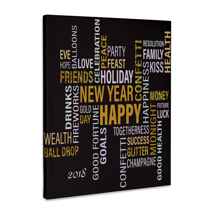 3dRose, Image of Black White Gold Collage Of Words For New Year , Museum Grade Canvas Wrap for wholesale by 3dRose