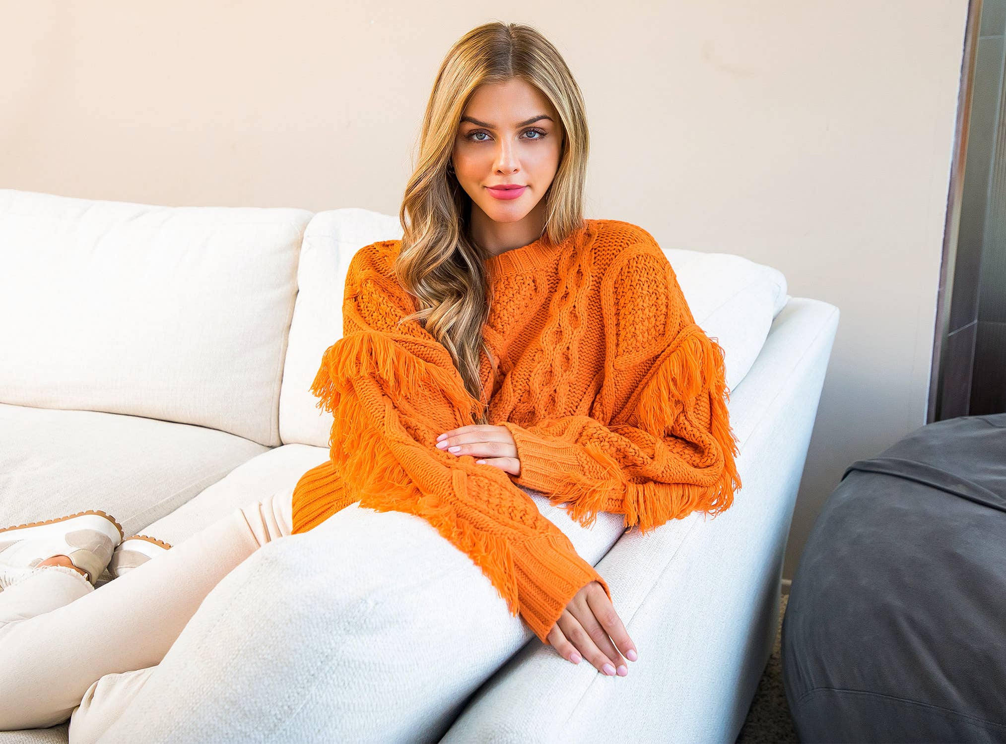 THML - Wholesale Knit Sweater - Women's - Knit Fringe Sleeve Sweater7