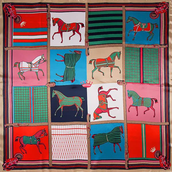 Winding River - Wholesale Scarf - Women's - Equestrian Red Trotting Horse Poly Scarf0