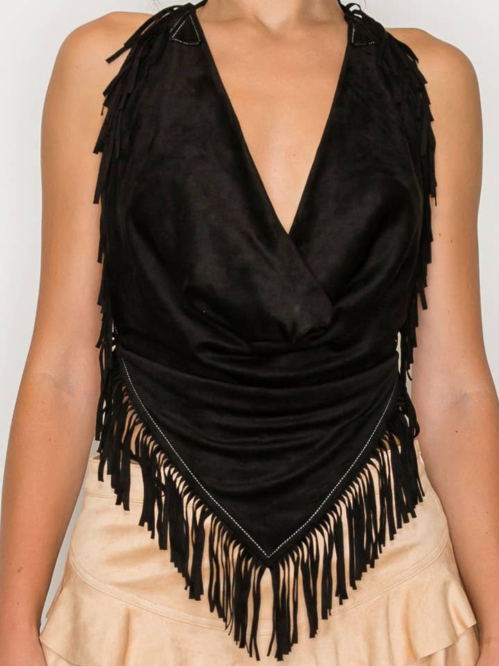 RT6282_Fringe Halter Crop Top for wholesale by DRIPSEN