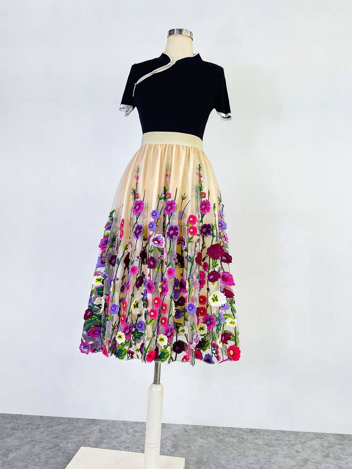 Multi Colored SK028Y Ethereal 3D Embroidered Fairy Skirt - Spring/Autumn for wholesale on Faire4