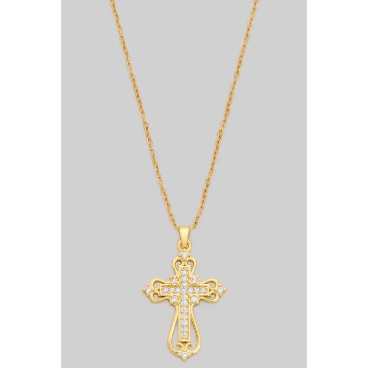 COLLIER À PENDENTIF EN FORME DE CROIX PAVÉE EN LAITON ET ZIRCONE CU pour la vente par Girly