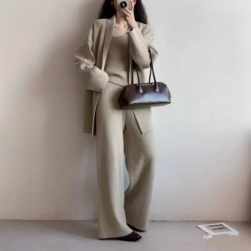 UZ Wholesale Store - Wholesale Top & Pant Set (NOT Loungewear) - Women's - Solid Color Knit Vest Cardigan Pants Set2