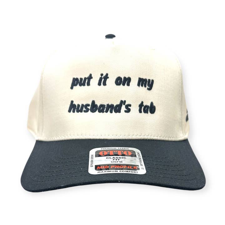 Zet het op de rekening van mijn man Borduurhoed - Otto Cap voor wholesale door Horizon Hat Co.