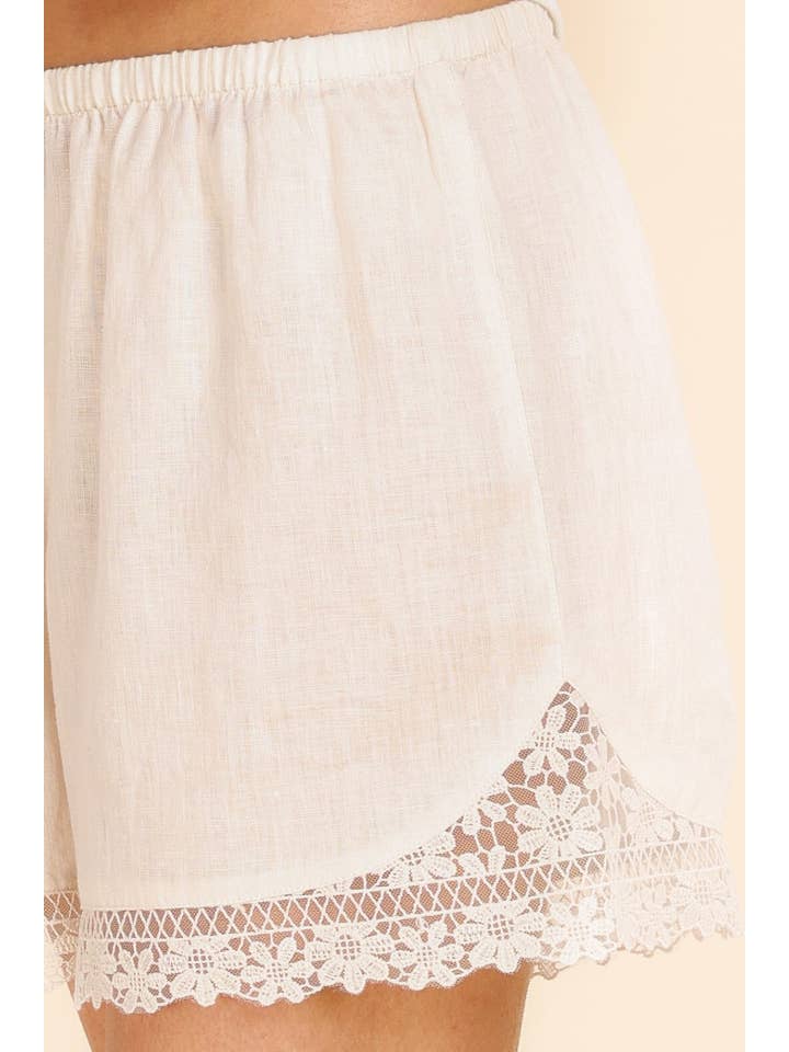 Linen Pyjama Lace Shorts - Valencia Natural for wholesale on Faire3