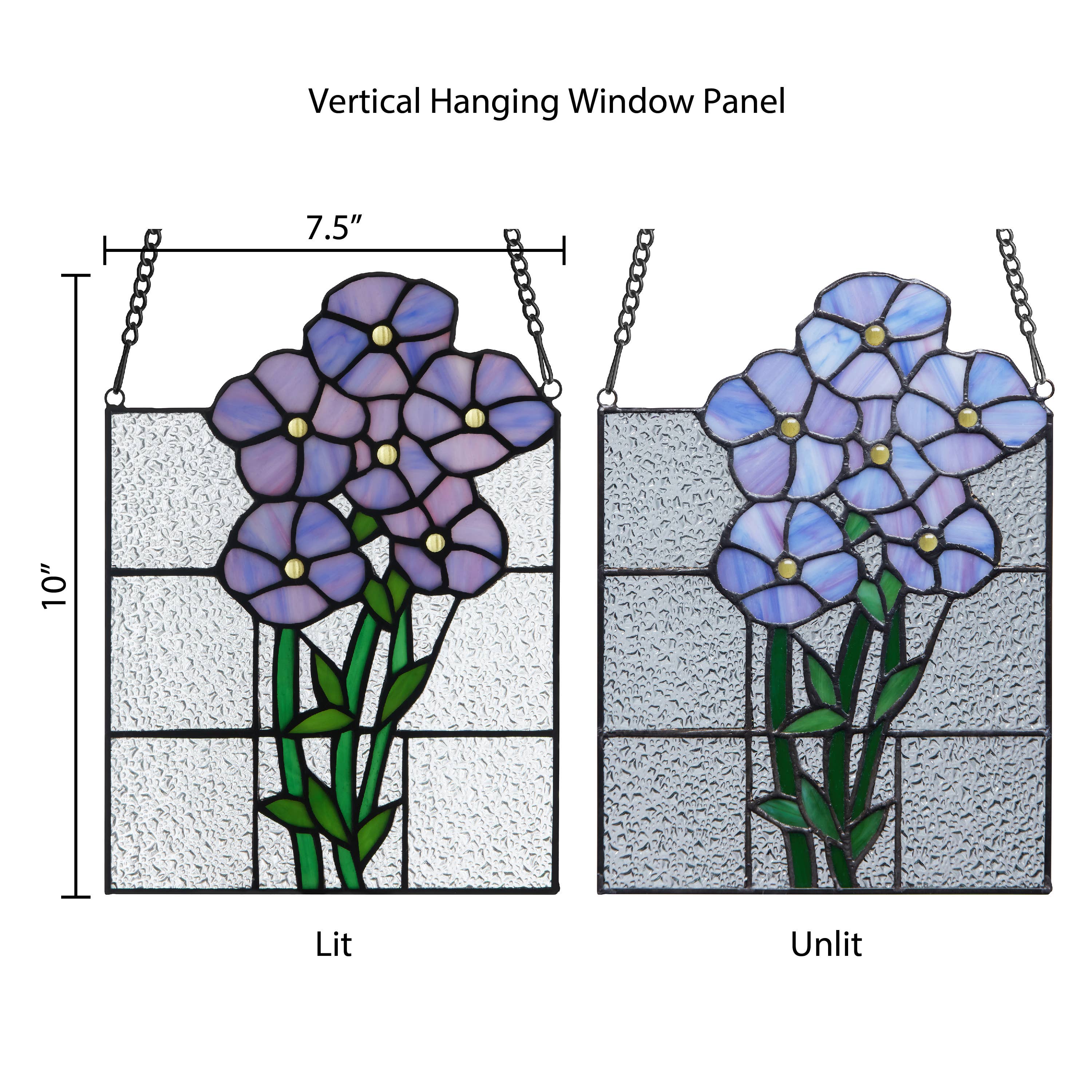 River of Goods - Wholesale Suncatcher - 10"H Forget Me Not Purple Flowers Stained Glass Window Panel2