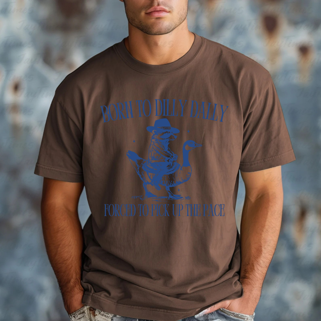 Clover + Cotton Co - Wholesale Screen Printed T-Shirt - Unisex - Over Print | Born To Dilly Dally Tees8