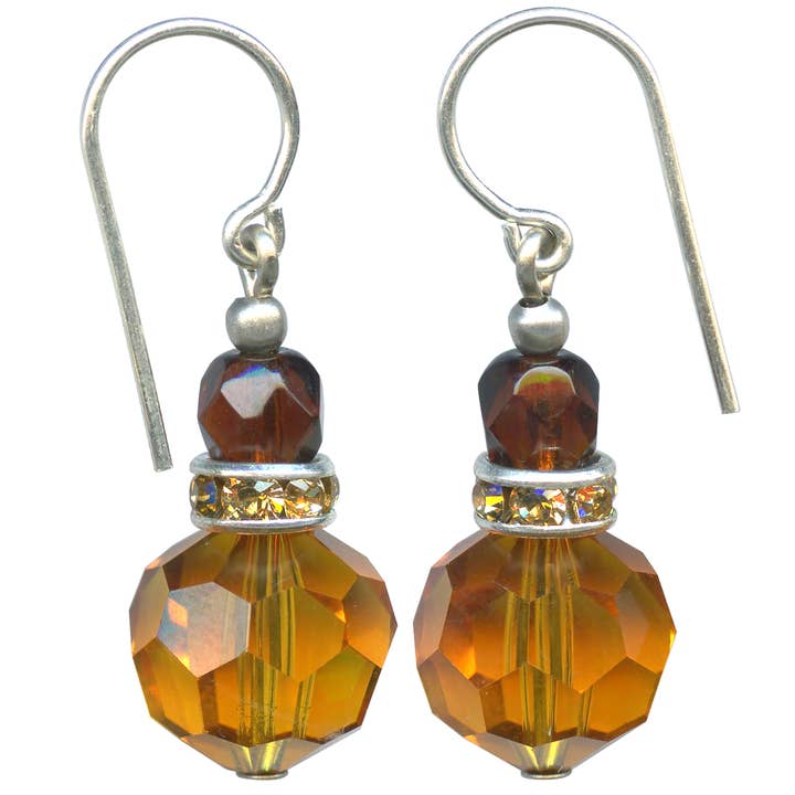 FLASH 30 - TOPAAS KRISTALLEN OORBELLEN, TSJECHISCH GLAS, STRASSSTEENTJES voor wholesale door Owen Glass Collection