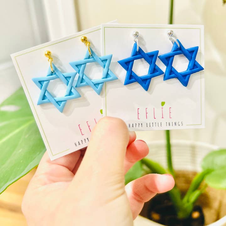 Eflie - Venta al por mayor Pendientes colgantes - Pendientes colgantes azules con forma de estrella de David de Janucá, regalo0