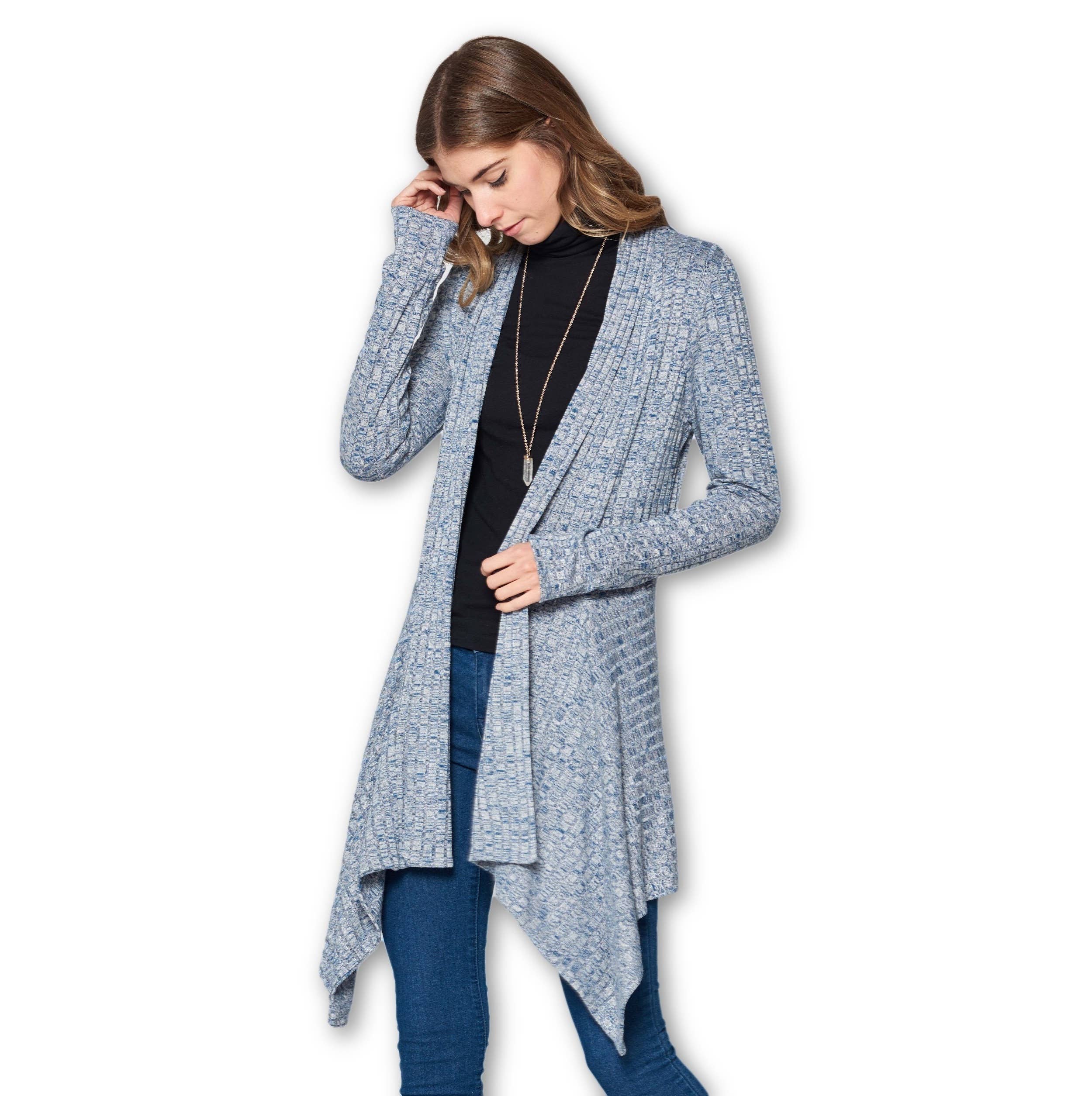 LKLUV - Venta al por mayor Cárdigan - Mujer - Hecho en Estados Unidos - Cárdigan largo asimétrico clásico de punto frontal abierto1