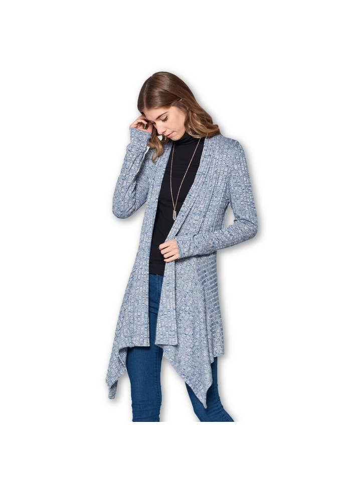 LKLUV - Venta al por mayor Cárdigan - Mujer - Hecho en Estados Unidos - Cárdigan largo asimétrico clásico de punto frontal abierto1