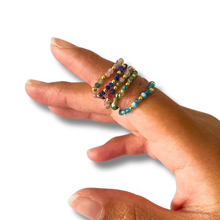 Lumily - Wholesale Band/Stacked Ring - Multi-Stone Gemstone Bead Elastic Ring - Thailand