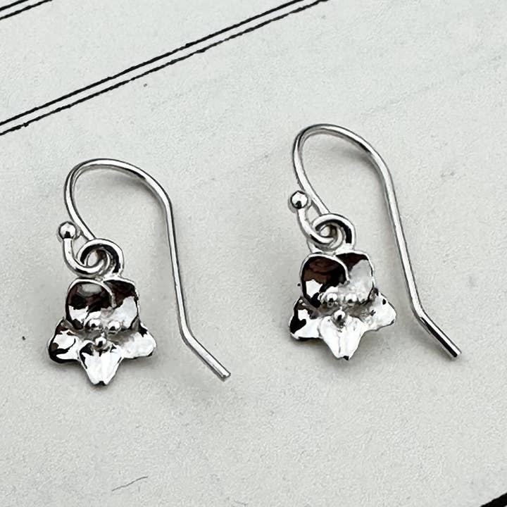 Sterling Silver African Violet Dainty Bloom Dangle Earrings for wholesale by Summer Joy Silver