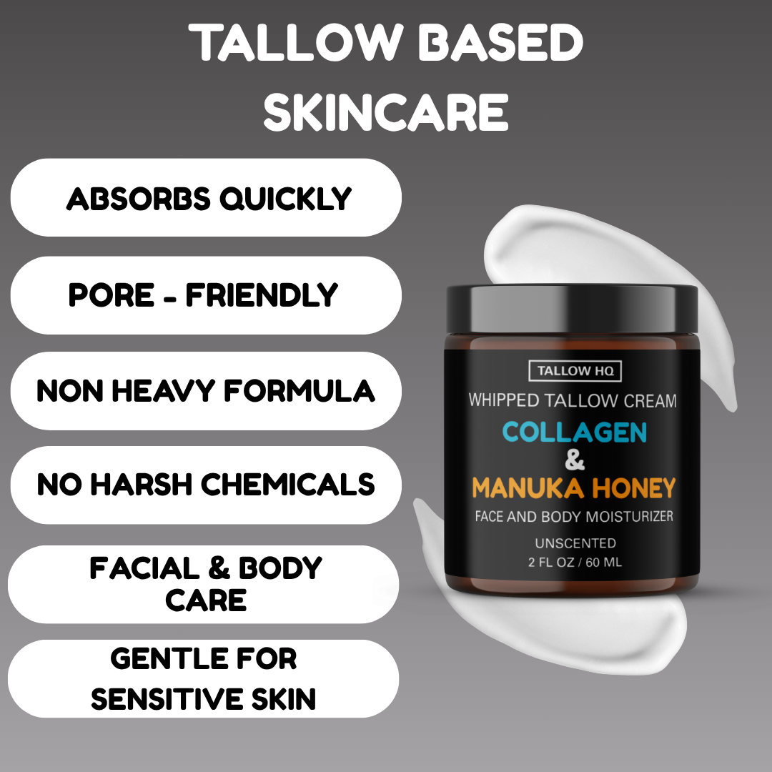 TALLOW HQ - Wholesale Body Cream/Lotion - Tallow Cream with Collagen and Manuka Honey, Face & Body-2oz1