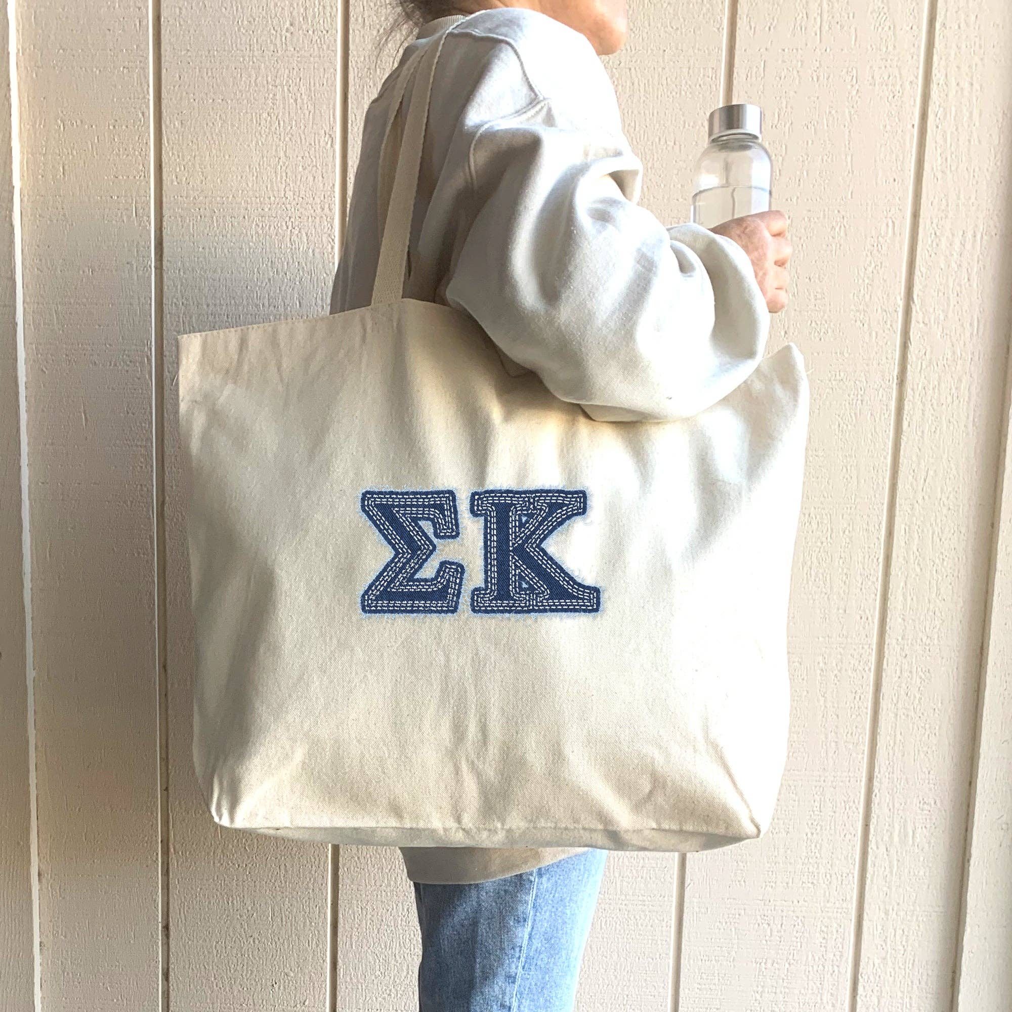 Natural Sorority Greek Letters Printed on a Canvas Tote Bag for wholesale on Faire25