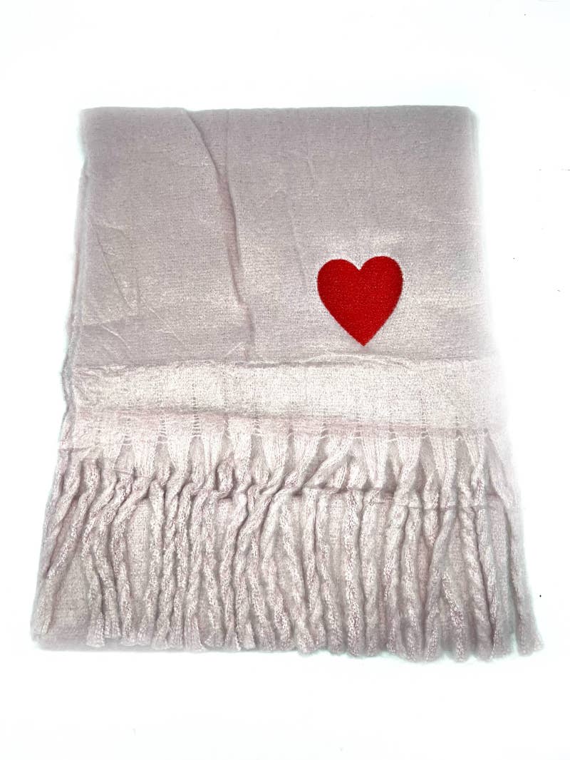 LINETA - Venta al por mayor Bufanda - Mujer - Bufanda grande con flecos y corazón bordado HH-2107