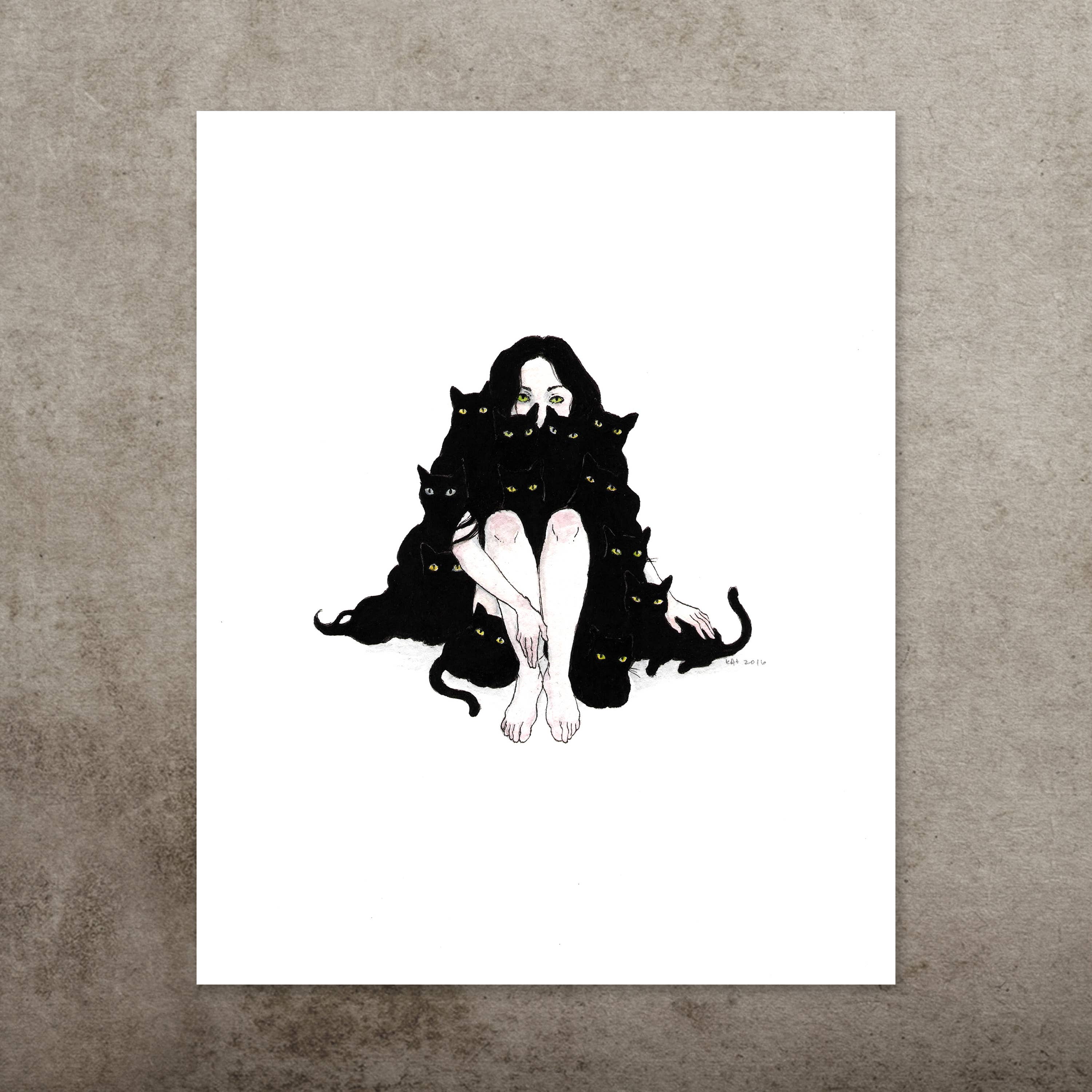 Stupid Animal Shop – wholesale Art print – Familiars - 8x10" black cat print1