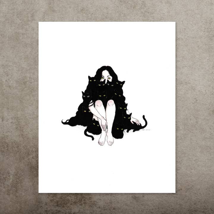 Stupid Animal Shop - Wholesale Art Print - Familiars - 8x10" black cat print1