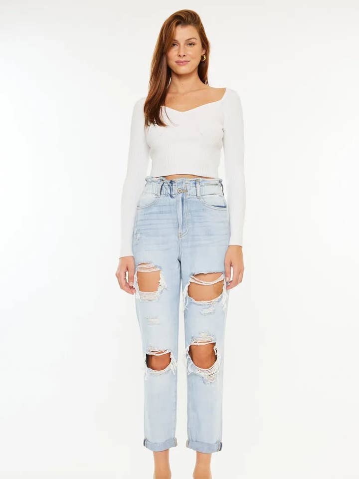 Kancan Open Pack Paperbag Mom Jeans for wholesale by React Activewear