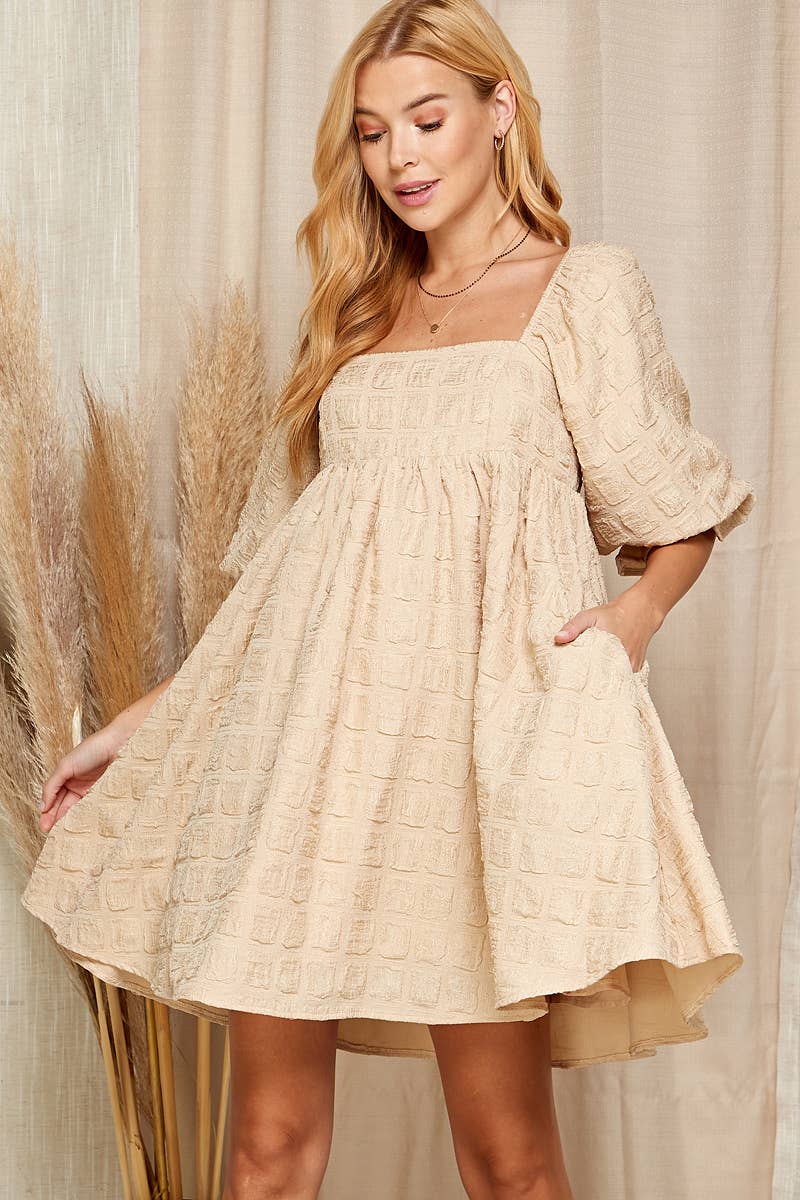 Sweet Lemon – wholesale Dress – Women's – EMBOSSED SQUARE NECK BABYDOLL DRESS5