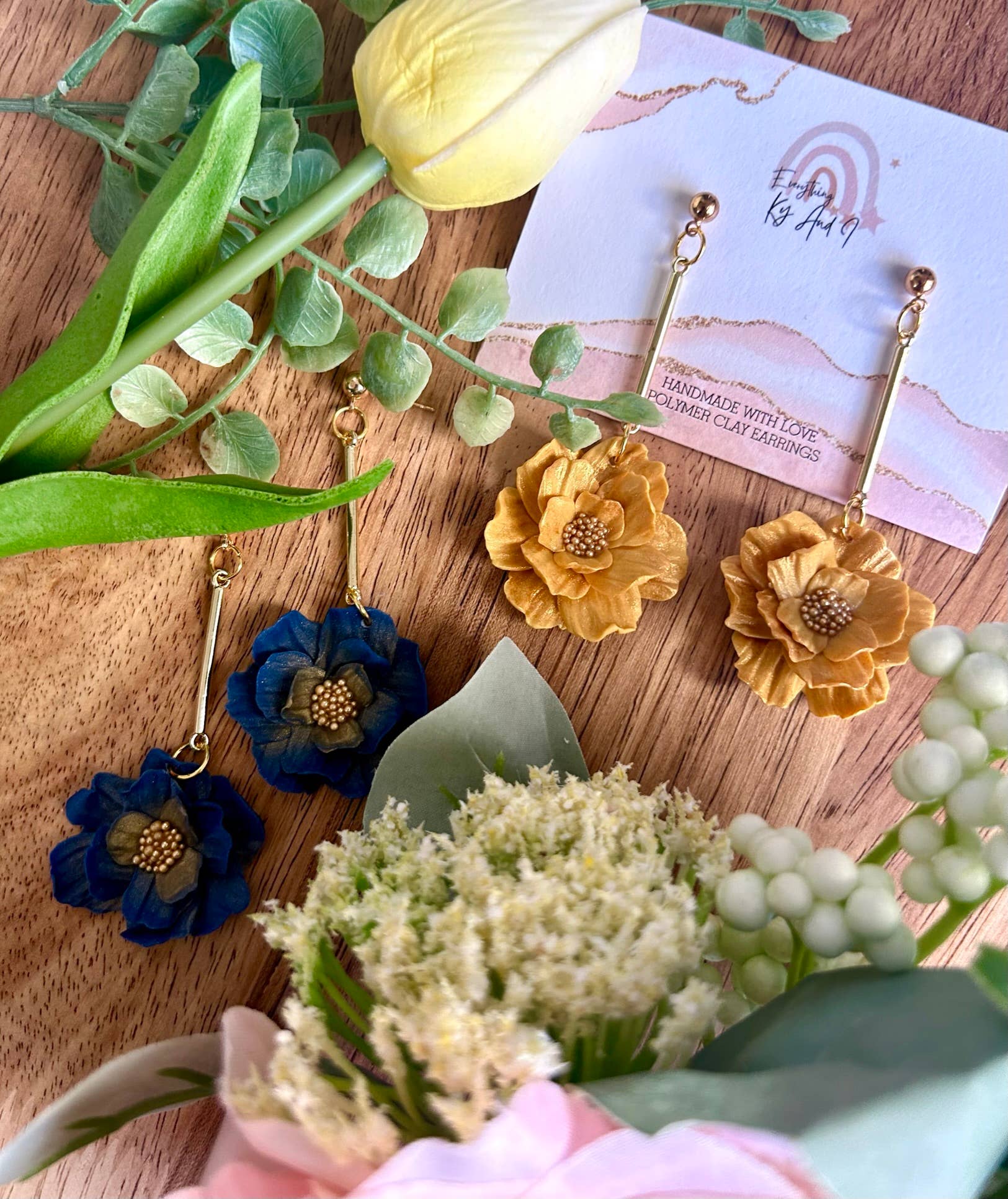 Everything Ky and I - Wholesale Dangle Earrings - Golden Spring Flower Drops3