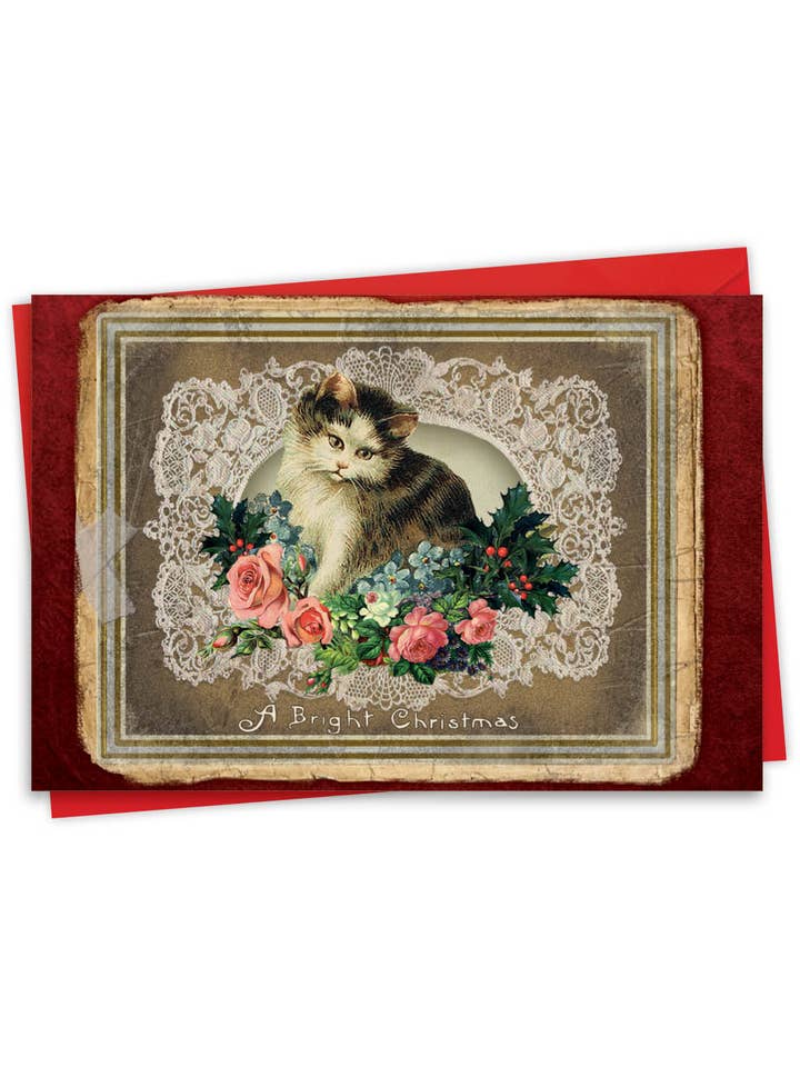 Christmas Greeting Card - Lacy Holidays Kitten for wholesale by NobleWorks