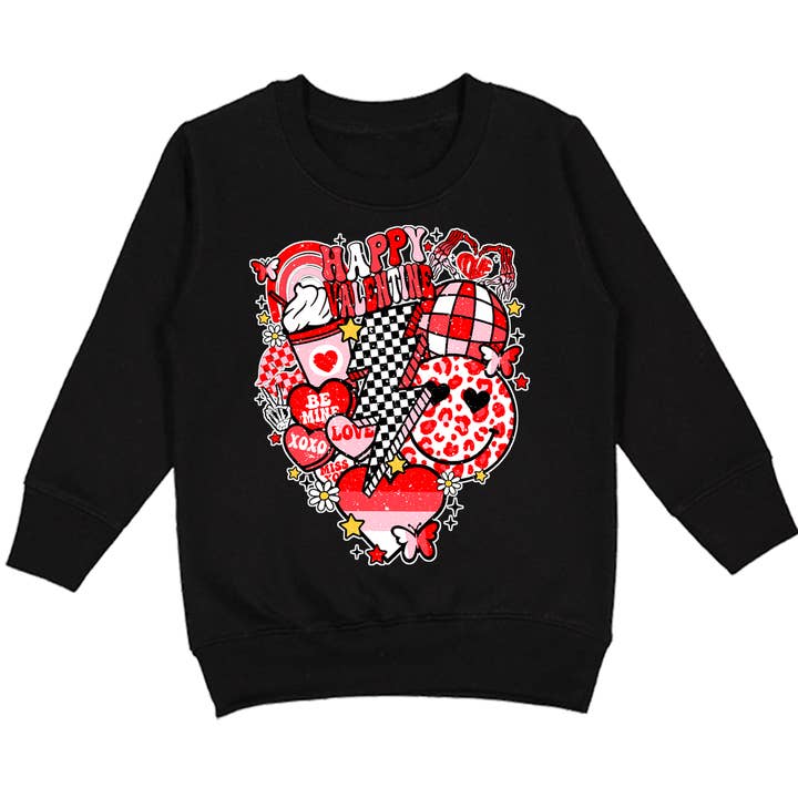 Vday Collage Crew Sweatshirt,Black (Toddler, Youth, Adult) for wholesale by Micro Me