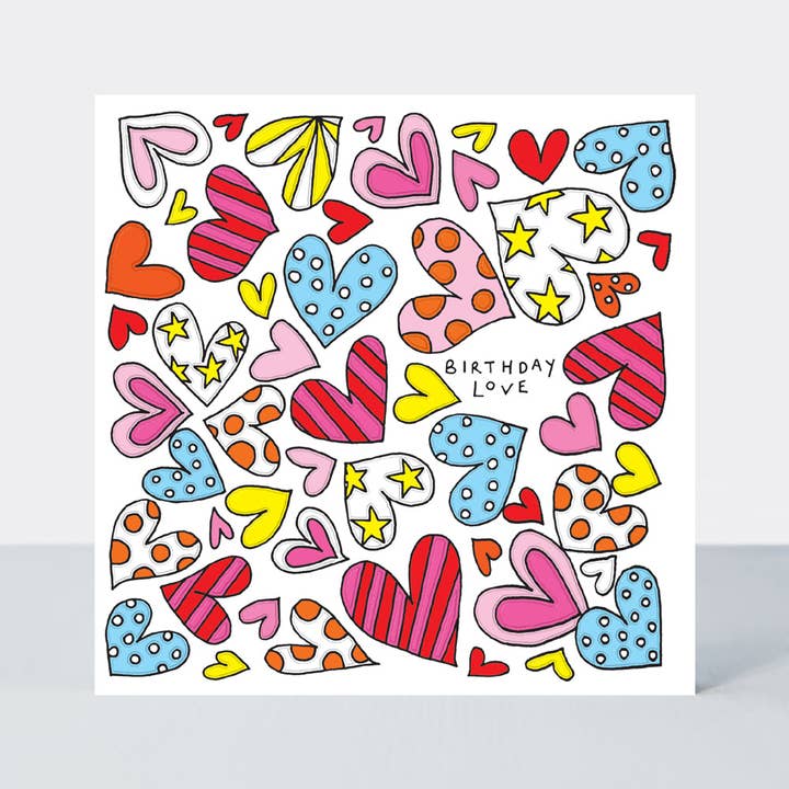 Scatter Brain - Birthday Love/Pink & Red Hearts Card for wholesale by Rachel Ellen Designs