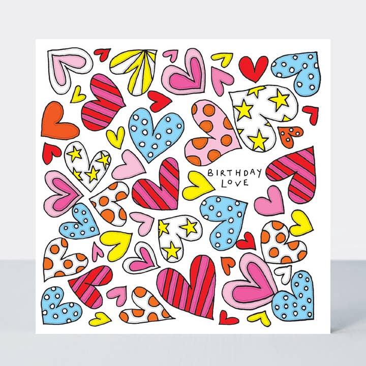 Verstrooid Brein - Verjaardagsliefde/Roze & Rode Harten Kaart voor wholesale door Rachel Ellen Designs