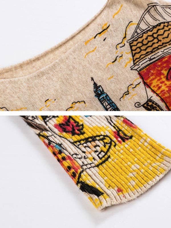 VividLux – Großhandel Kleid – Damen – Original lose Karikatur gedruckt Rundhals-Langarm-Pulloverkleid10