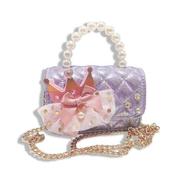 Doe a Dear - Wholesale Purse/Bag Accessory - Kids - B1343 Crown Applique Shiny Quilted Purse (2 Colors)