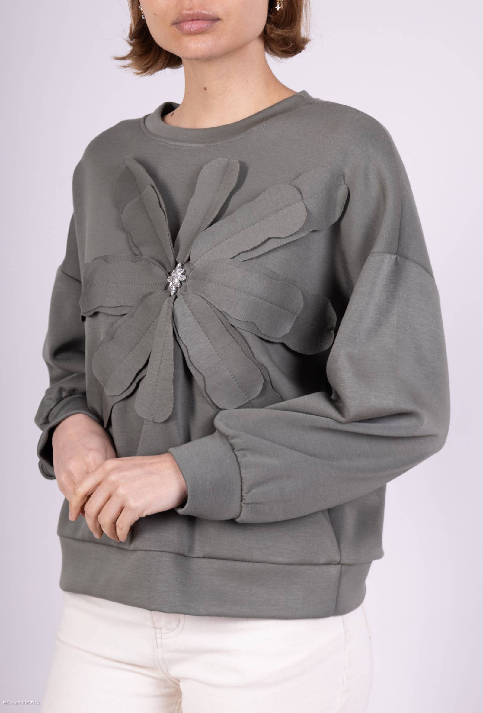 L'Emotion - Vente Sweat-shirt – femme - Sweatshirt Chiné Bijoux Fleur Cousue Viscose/Élasthanne 6