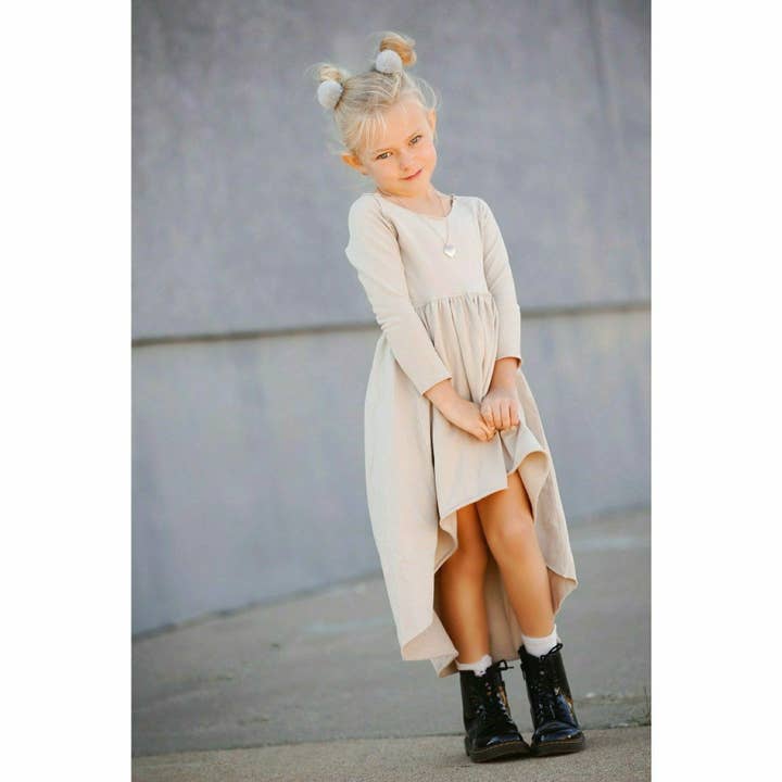 Organic Giselle Dress Long Sleeve Tan for wholesale by Be Mi Los Angeles