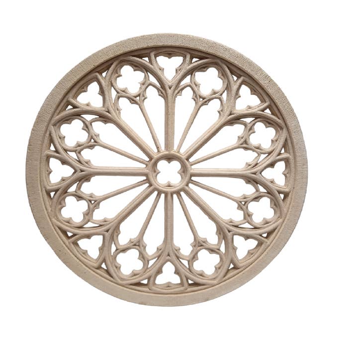 Relief de Pierre – Arte de parede dimensional/3D por atacado – Rosácea gótica da Catedral de Metz em pedra esculpida4