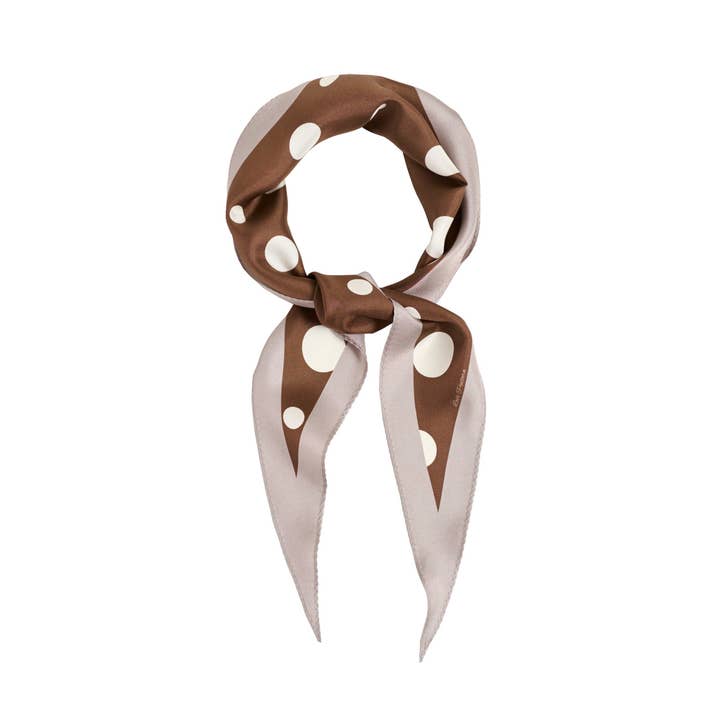 "Retro Polka" Silk Diamond Neckerchief - Coffee for wholesale by Lost Pattern NYC