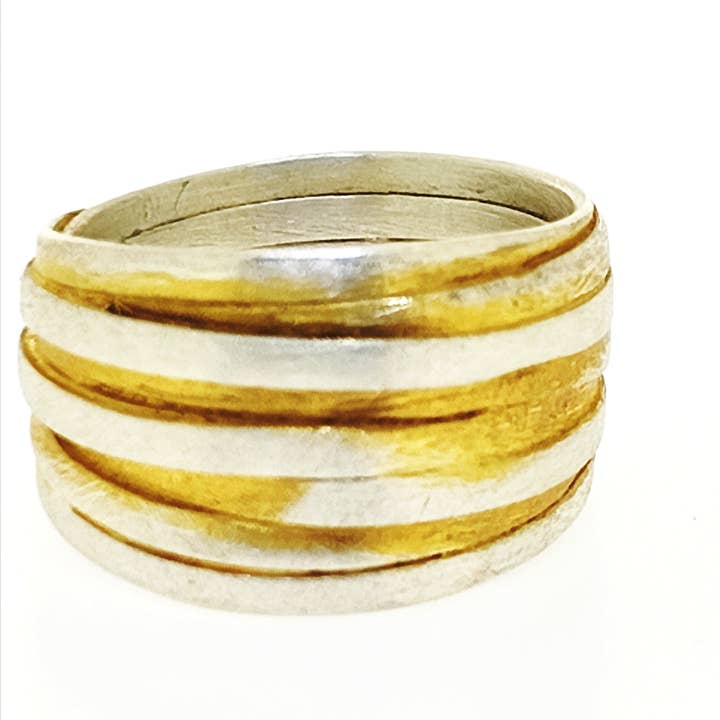 Bicolor silver gold-plated ring R0332 for wholesale by Art Work
