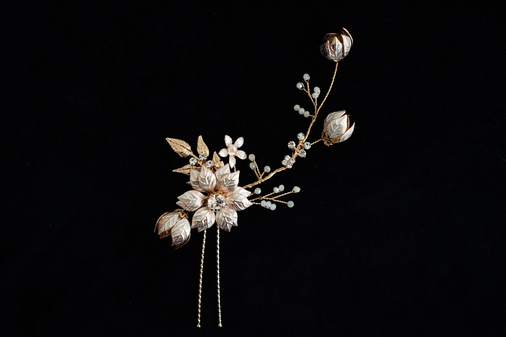 Brides and Belts - Wholesale Hair Pin - Esme Rose Gold Floral Hair Pin4